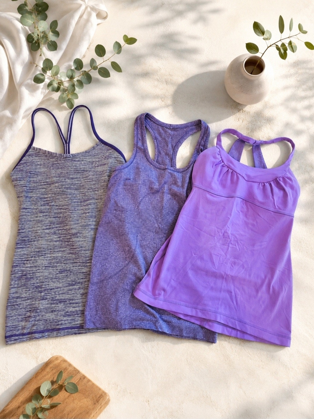 lululemon athletica trio of purple women's tank tops